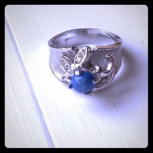 Blue star sapphire and sterling silver ring